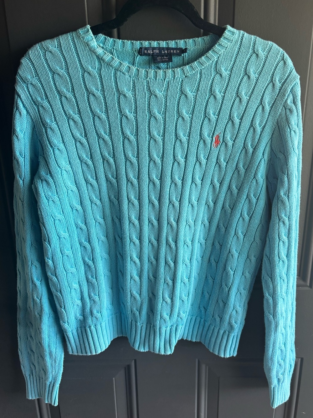 VTG Ralph Lauren Aqua Cable Knit Crewneck Sweater